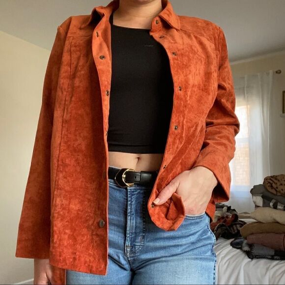 Corduroy Burt Orange Rust Belted Button Down - Picture 1 of 15